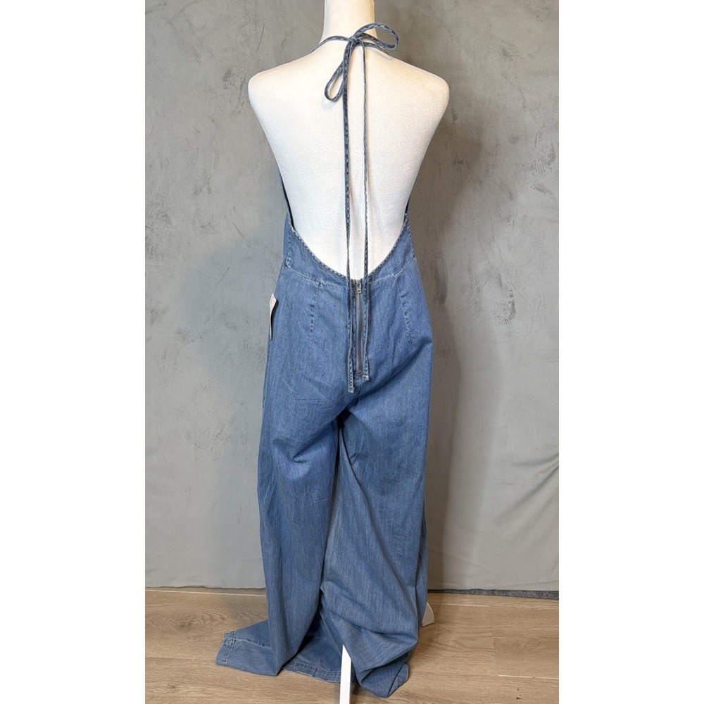 Free People Sea Breeze Blue Halter Wide Leg Jumpsuit Women's S NWT Lyocell - Picture 2 of 16